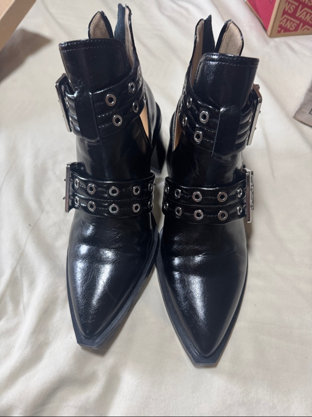 Steve Madden Black Pointed Buckle Ankle Booties